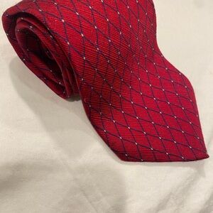 Classic Red Tie with Blue Dots and Silk Texture